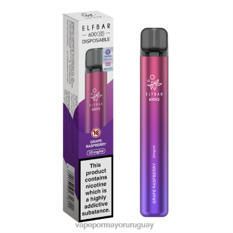 F6J4N285 - vaporizador desechable al por mayor ELFBAR 600V2 frambuesa uva 20 mg