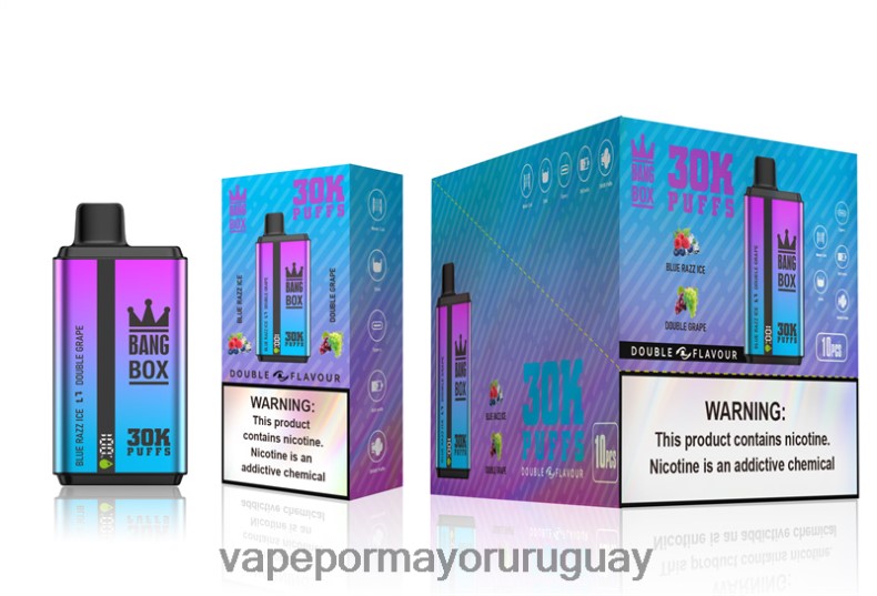 Vape Uruguay Sin Nicotina - Bang Box 30000 inhalaciones de dos sabores. hielo azul razz y uva doble N64F872