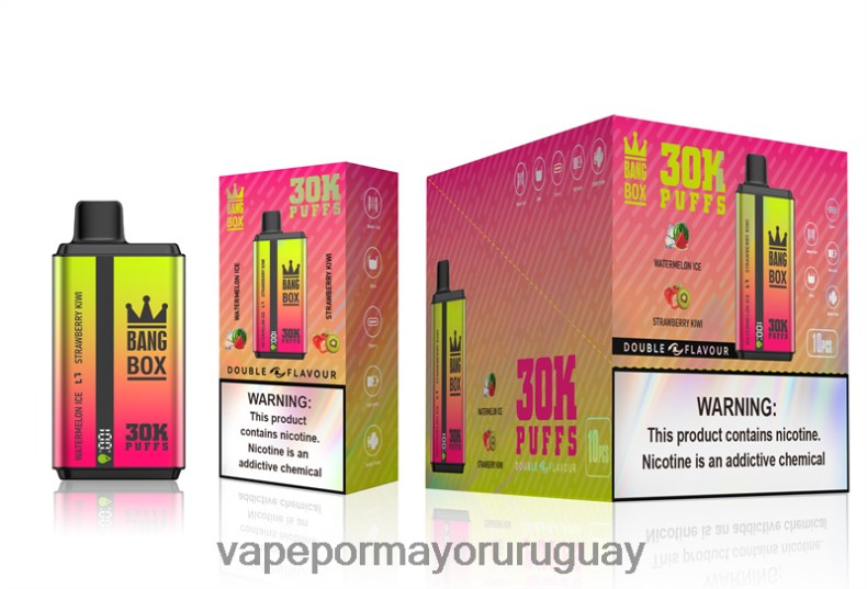 Vape Uruguay Sin Nicotina - Bang Box 30000 inhalaciones de dos sabores. hielo de sandía y kiwi fresa N64F862