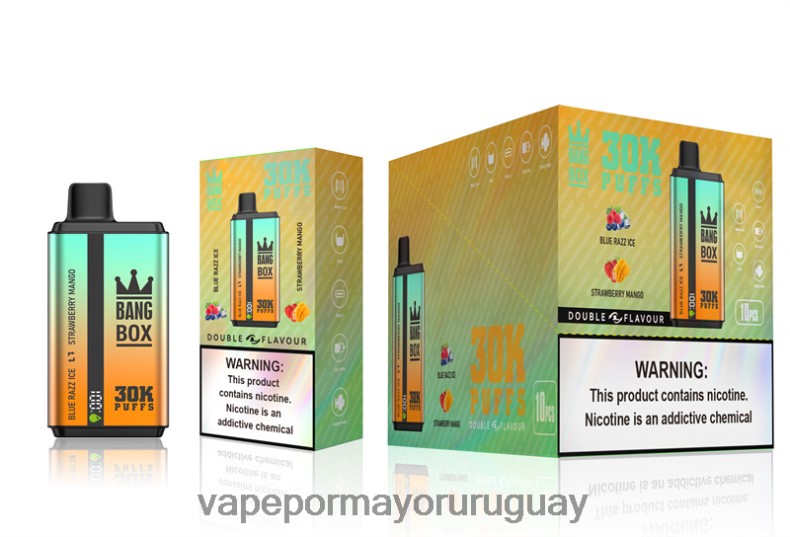 Vaper Sin Nicotina - Bang Box 30000 inhalaciones de dos sabores. hielo blue razz y mango fresa N64F873