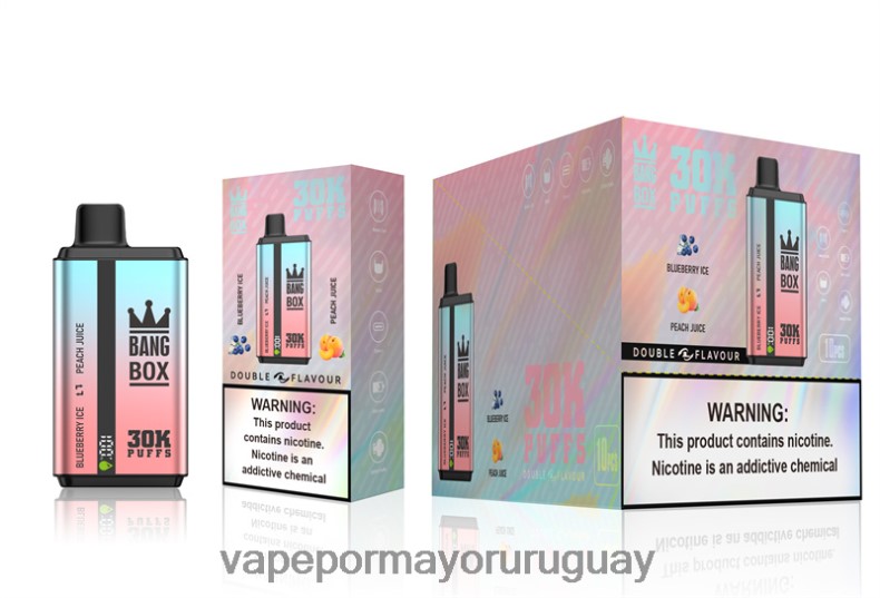 Vaper Sin Nicotina - Bang Box 30000 inhalaciones de dos sabores. hielo de arándanos y jugo de durazno N64F863
