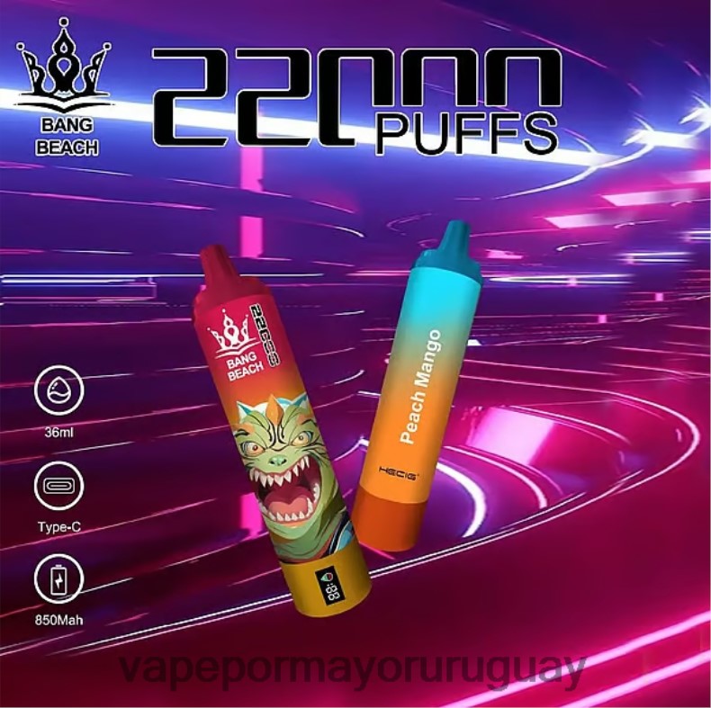 Vape Uruguay Sin Nicotina - Bang Beach Pantalla inteligente de 22000 inhalaciones mango durazno N64F824
