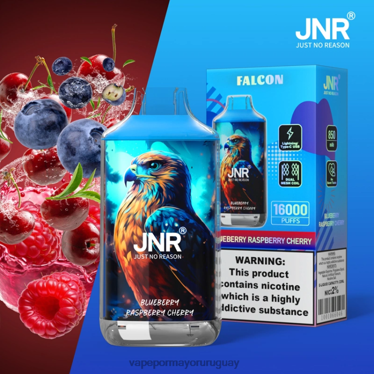 F6J4N699 - Vape Uruguay sin nicotina JNR FALCON arándano frambuesa cereza