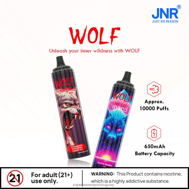 F6J4N99 - Vape Uruguay sin nicotina JNR WOLF NIPLO hielo de fresa