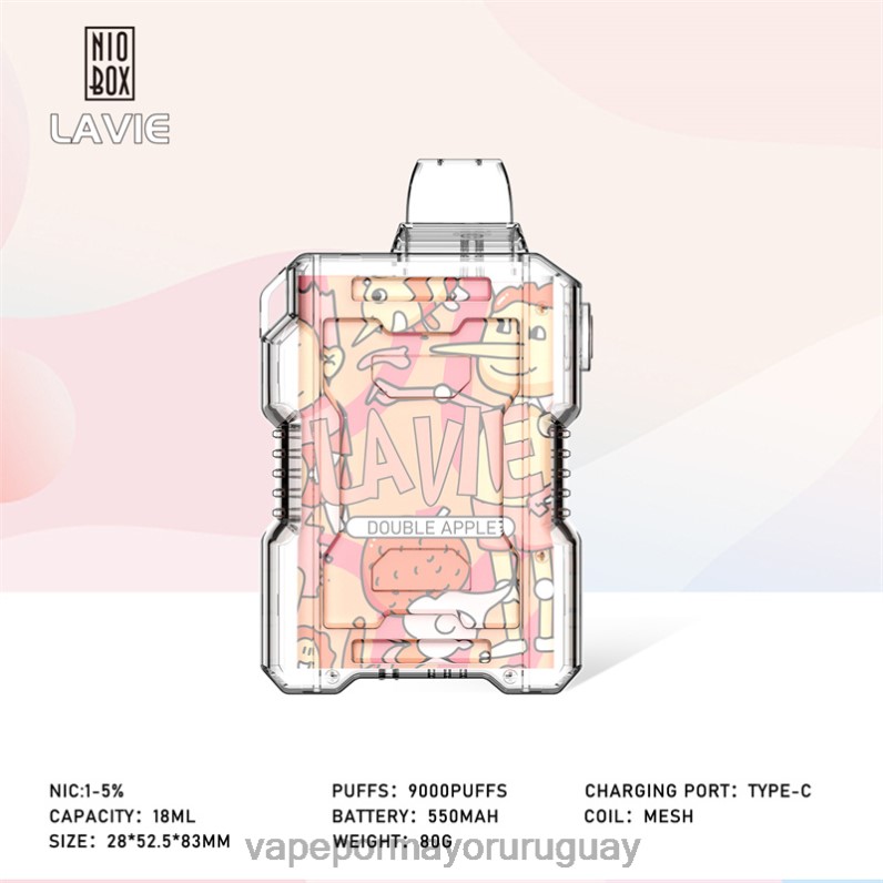 Vaper Sin Nicotina - LAVIE NIO BOX 9000 bocanadas 4BLXP195 manzana doble